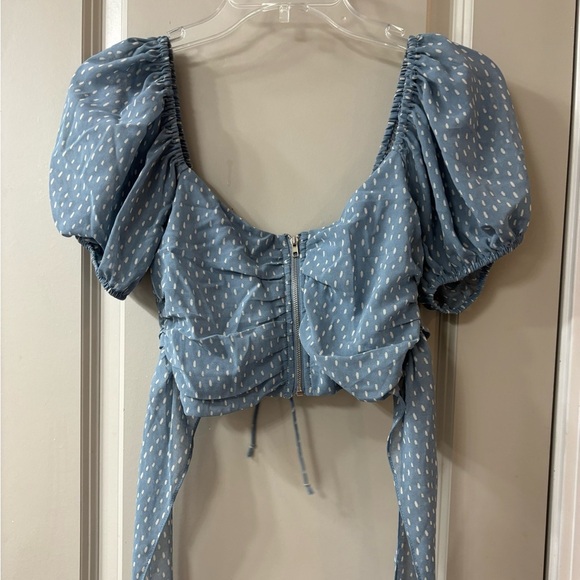 Cotton Candy LA Blue and White Crop Top - Picture 3 of 4